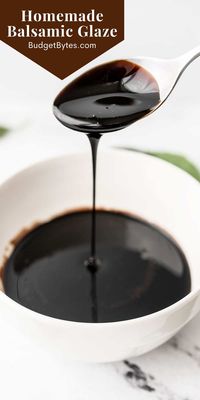 A simple homemade balsamic glaze or balsamic reduction is super easy to make and tastes great drizzled over vegetables, meat, and more! BudgetBytes.com