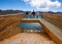 Observation platform over a volcanic crater lake by architects Javier Mera, Jorge Andrade and Daniel Moreno