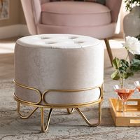 Baxton Studio Hattie Velvet Ottoman In Beige/gold - Add a unique and luxurious accent to any room with this Hattie Velvet Ottoman from Baxton Studio. This piece is mounted on an elegant gold-toned frame and upholstered in beige velvet, lending a glamorous yet comfortable touch to your decor.