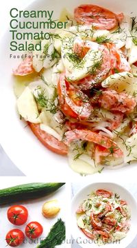 Creamy Cucumber Tomato Salad With Dill | FoodForYourGood.com #cucumber_tomato_salad #creamy_salad_with_dill #creamy_cucumber_tomato_salad