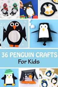 36 Penguin Crafts For Kids to make on a winter day. Create penguins with paper, paper plate, footprint and handprint penguins, penguin cards, penguin windsocks and more. #penguincrafts #penguincraftsforkids #wintercrafts #wintercraftsforkids #paperplatepenguincraft #wintercraftsforpreschoolers