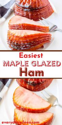 Enjoy an easy Maple Glazed Ham with just 4 ingredients to a delicious oven made spiral ham. This is perfect for Easter, Mother's Day, Thanksgiving, and Christmas. The recipe uses a boneless ham with instructions for a bone-in smoked ham.