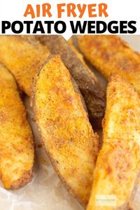 Delicious coated air fried potato wedges. Seasoned and coated and air fried. Crispy on the outside and fluffy on the inside. #airfryerpotatowedges #airfryersides