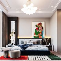A stunning modern bedroom design including the stunning geometric SIMBA RUG. As we approach the space, the trendy, vivid rug draws our attention. A beautiful piece that provides a bedroom a unique charm. The amazing Warda Alalawi created this interior.