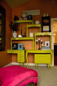 Think outside the box for storage/design solutions! You can build a shelving unit like this for less than fifty bucks (even less if your tables are roadside rescues). #outsidefurniture