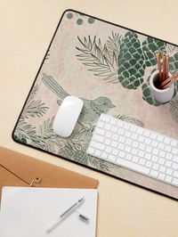 "Pink green vintage pinecones,birds,berries pattern" Mouse Pad for Sale by PatternBelle | Redbubble