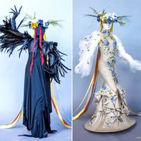 Indpired by Ukrainian national costume and Flower headpiece. Dedicated to painful war time. Hopes for peace and glory in near future. KikimoraStudio character dedign, performance art new collection WAR&PEACE.