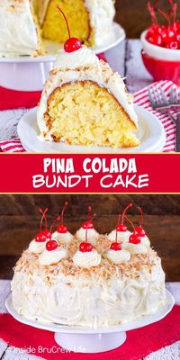 Pina Colada Bundt Cake - this pretty bundt cake is made with pineapple and coconut for a sweet tropical taste. Make this easy recipe for summer barbecues and picnics.