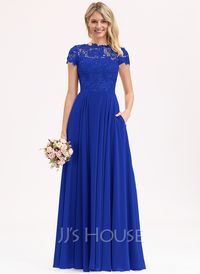 A-Line Scoop Floor-Length Chiffon Lace Bridesmaid Dress (007206482) - JJ's House