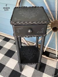 Garage Sale Vintage Plant Stand Makeover With Monochromatic Stenciling