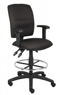 Multi-Function Fabric Drafting Stool With Adjustable Arms SKU: AP535A Black Patterned Fabric Upholstery,Padded Back and Seat, Black Adjustable Polyurethane Arms #FabricChair #DraftingChair #DraftingStool #ArmChair