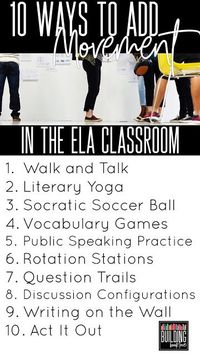 Building Book Love : 10 Ways to Add Movement in the ELA Classroom