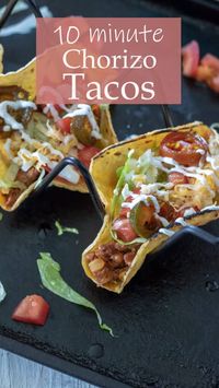 Chorizo Tacos is a fun easy dinner recipe by Binky’s Culinary Carnival. Bursting with flavor and just the right amount of spice from Mexican Chorizo, this recipe would be the perfect addition to your Cinco de Mayo celebration. Load with cheese, refried beans, lettuce, tomatoes, and all your favorite toppings and you will be hooked! #tacos #cincodemayo