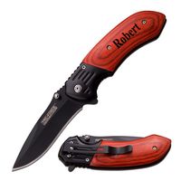 Pocket knives make a great gift for your groomsmen, friends who enjoy the outdoors, or your dad on Father’s Day. This tac force knife features a 3mm thick blade 3.4” in length, with a brown pakka wood handle and black stainless steel bolster. Easily secure it to your pocket with the pocket clip, and you’re ready for any outdoor activity. It can be personalized with an engraving on the handle for free.