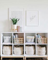 I love the simplicity of these shelves with baskets. Very minimal decor keeps the vibe fresh with just a touch of greenery!
