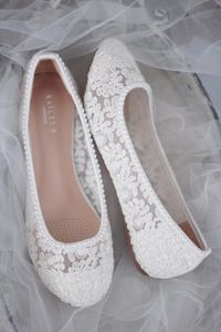WHITE LACE round toe flats with mini PEARLS Women Wedding | Etsy