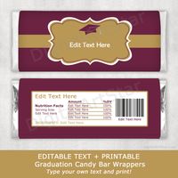 Maroon and Gold Graduation Candy Bar Wrappers #graduation #graduationparty #partyfavors