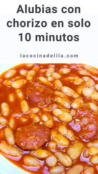Aprende paso a paso cómo preparar esta receta de alubias con chorizo ¡listas en tan solo 10 MINUTOS! Un plato de cuchara ideal cuando no tenemos mucho tiempo para cocinar y queremos comer algo rico