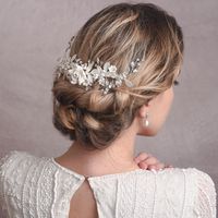 Hand Painted Porcelain Flower and Crystal Bridal Comb