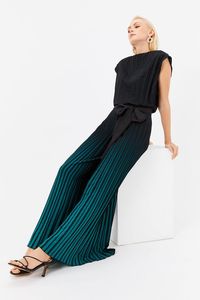 Ombre Jumpsuit - Blue - Show your legs some love with this ombre-effect jumpsuit. It features a boat beck, keyhole cowl back, tie-waist belt, pleated trousers and comes in a wide-leg silhouette.