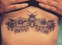 Sternum tattoo. Tattoo ideas. Tattoos for women. Flower tattoo. Bee tattoo. First tattoo.