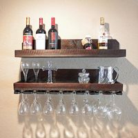Rustic Wood Wine Glass Holder Shelf & Wine Glass Rack