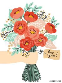 Gift for you. Beautiful flower bouquet. Wedding invitation or greeting card