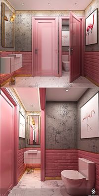 Ambiente Eiscafe is a cafe specialized in ice cream and waffle in Düren, Germany. Pink toilet design is enriched with marble floor tiles and golden wall details. | Ambiente Eiscafe, Almanya'nın Düren şehrinde olan dondurma ve waffle üzerine bir kafedir. Pembe tuvalet tasarımı, mermer yer karoları ve altın duvar detayları ile zenginleştirilmiştir. #cafedecoration #cafedesign #cafetasarımı #cafedekorasyonu #pink #lighting #walldesign #toiletdesign #cafetoilet #wcdesign #marblefloor