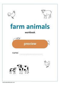 Farm Animals Workbook, 18 Worksheets. Preschool, Kindergarten, First grade worksheets: lookbookeducation.com