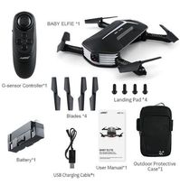 RC Drones Helicopter Selfie Drone HD FPV Quadcopter Mini Pocket Foldable RC Drones Helicopter Upgraded H37 VS H36 H31 H37 Description: Smaller than the previous generation, JJRC H37 MINI BABY ELFIE is more portable. The little foldable RC drone comes with a G-sensor controller and uses an updated App with Waypoints. Therefore, flying becomes much easier - you can enjoy the intuitive flight. It is convenient to take off / put on the battery module, thanks to the plug-in design. A waterproof stora