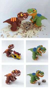 Crochet dinosaur pattern. Amigurumi ornament Tyrannosayr Rex. The animal is standing on its hind legs. This is a crochet pattern, but not a toy!