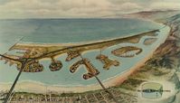 Santa Monica offshore freeway – 1965 – John Drescher and Moffat and Nichol Perhaps no infrastructure in Los Angeles has ever been as ambitious, or destructive, as the Santa Monica offshore freeway; a testament to the city’s mid-century car fever and its appetite to reinvent the future. Hovering over the Santa Monica bay, the $600m raised causeway, lifted over a 30,000ft-long chain of man-made islands, would connect the 10 Freeway in Santa Monica to the Pacific Coast highway in Malibu. Stymied b