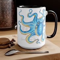 Blue Octopus Ink Art Two-Tone Coffee Mugs, 15oz – Seven Sirens Studios