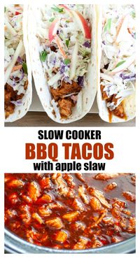 Slow cooker BBQ tacos - pork BBQ made in the slow cooker wrapped in Mission Super Soft Tortillas and topped with slaw. Perfect for a game day meal. #ad #crockpot #slowcooker #bbq @missionfoodsusa