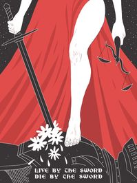 limpstella: “ My illustration project! We had to make a poster based on an idiom, I chose “live by the sword, die by the sword”. My idea came from an old arcana where justice tarot basically means...