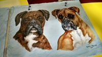 Brindle and Fawn Boxers Painting on Roofing Slate by sherrylpaintz. Follow me on Pinterest, Flickr, Facebook and Google!