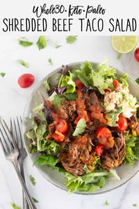 This Whole30, Paleo, & Keto Shredded Beef recipe is bursting with flavor! It can be made in the Instant Pot or Slow Cooker and is 100% freezer friendly! It's perfect for tacos, salads, or just kept on hand to be used in recipes throughout the week. #shreddedbeef #ketoshreddedbeef #whole30shreddedbeef #paleoshreddedbeef #instantpotshreddedbeef #slowcookershreddedbeef #keto #whole30 #paleo #instantpot #slowcooker
