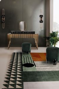 This dressing room is for the lovers of mid-century design full of color and style. The set of furniture in conjugation with the Simba geometric rug creates the perfect mid-century design. This amazing mix led to the creation of a truly unique dressing room that perfectly encapsulates the kind style of geometric lovers.