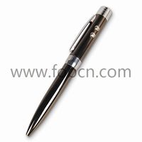 Promotional Multifunctional Pen, LED & Laser Pointer Pen (1222) Material : Metal. Promotional Pen Type : Multi-Functional Pen. Promotional Pen Body Type : Company Premium. Type : Ballpoint Pen. Eco-friendly material, RoHS, CE proved, red laser pointer with highlight LED ball pen 1 Material: Copper 2 Mercury free cell button battery for option AG13 X 3 PCS 3 High brightness white LED light. 4 FDA standard or <1mw red laser 5 Black plating or silver plating barrel for option 6 Wooden box or plas