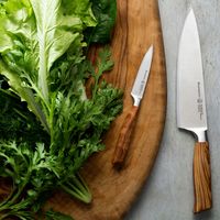 This two piece set consists of the Messermeister Oliva Elite 8" Stealth Chef's Knife (E/6686-8S) and Oliva Elite 3.5" Paring Knife (E/6691-3.1/2). They are the two most widely used knives in the kitchen.| eco friendly products ,eco living,sustainability,green living ,climate change,eco wedding,wedding registry,wedding planning,wedding gifts ,knife set,knives,knives kitchen,kitchen tools and gadgets,essential kitchen items ,wedding list,bridesmaids gifts,gift wedding ideas,mother day gift