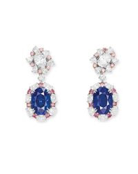 AN IMPRESSIVE PAIR OF SAPPHIRE, COLOURED DIAMOND AND DIAMOND EARRINGS