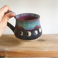Modern Moon Phase Handmade Ceramic 10oz Mug with Sgraffito Moons.
