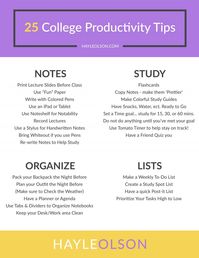 25 College Productivity Tips | College Tips | Hayle Olson | www.hayleolson.com