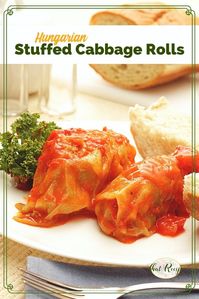 Hungarian Stuffed Cabbage (Toltott Kaposzta) is a traditional dish of cabbage leaves stuffed with meat and rice and cooked in a savory tomato sauce. #Hungarianfood #stuffedcabbage #cabbagerolls