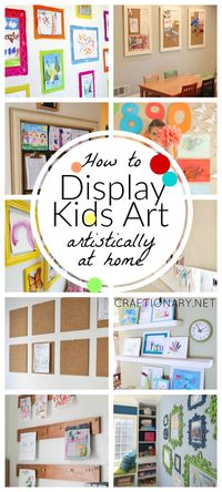 Great ideas for displaying kids art at home. I tend to throw away as much as I can, but I know the kids love to see their art hanging up in the house.
