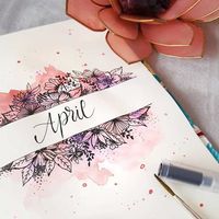 @sogniviaggiecolori made this epic April cover page Here's another example of messy watercolor over a detailed drawing. I like how she makes some of the flowers pop in purple. #bulletjournal