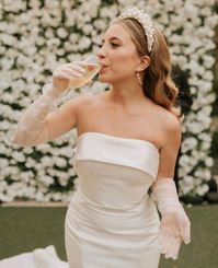 Strapless Satin Mermaid Wedding Dress Mitchell Marie by Maggie Sottero. Click to find this gown! . . . . #straplessweddingdress #satinweddingdress #mermaidweddingdress #vintageweddingdress #simpleweddingdress