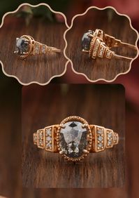 Antique Art Deco Ring, Unique Oval Cut Salt and Pepper Diamond Ring, Vintage Moissanite Engagement Ring, Milgrain Ring For Women ✥ 𝗗𝗲𝘀𝗰𝗿𝗶𝗽𝘁𝗶𝗼𝗻 𝗢𝗳 𝗥𝗶𝗻𝗴 :- ✥ Salt and Pepper Moissanite Diamond Details :- • Center Stone Shape : 𝐎𝐯𝐚𝐥 𝐂𝐮𝐭 • Center Stone Weight : 𝟐.𝟎𝟕𝐂𝐓 • Center Stone Measurement : 8.21 X 6.43 X 4.04 MM • Center Stone Color: Gray ✥ Moissanite Stone Details:- • Side Stone Shape : 𝐑𝐨𝐮𝐧𝐝 𝐂𝐮𝐭 • Side Stone Size: 0.14CTW