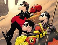 Robin evolution: Dick Grayson(Nightwing), Jason Todd(Red Hood), Tim Drake(Red Robin) & Damian Wayne((Robin)