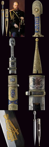 A beautiful kindjal with Tzar Alexander III monogram, provenance: Caucasia dating: last quarter of the 19th Century .